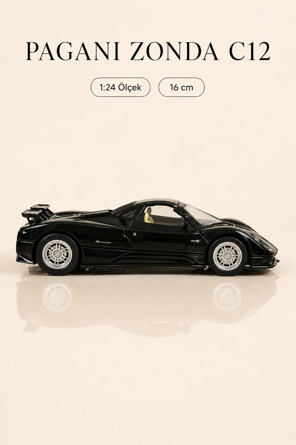 Pagani Zonda C12 Siyah 1:24 Ölçek 16 cm Koleksiyonluk Model Araba