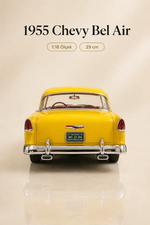 1955 Chevy Bel Air Sarı 1:18 Ölçek Diecast Model Araba – 29 cm Çıkarılabilir Tavanlı Koleksiyonluk Klasik Araç