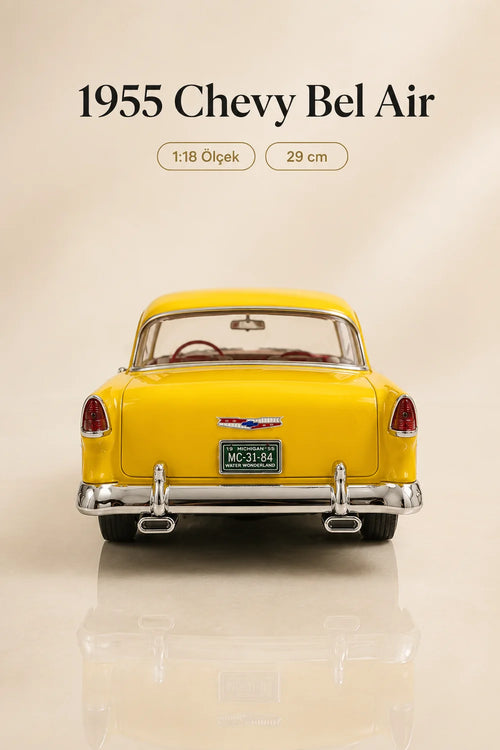 1955 Chevy Bel Air Sarı 1:18 Ölçek Diecast Model Araba – 29 cm Çıkarılabilir Tavanlı Koleksiyonluk Klasik Araç