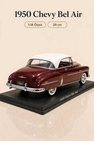 1950 Chevy Bel Air Bordo 1:18 Ölçek Diecast Model Araba – 29 cm Koleksiyonluk Klasik Amerikan Aracı