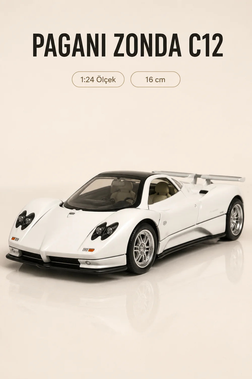Pagani Zonda C12 Beyaz 1:24 Ölçek 16 cm Koleksiyonluk Model Araba