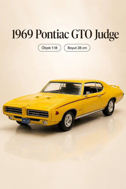 1969 Pontiac GTO Judge Sarı 1:18 Ölçek 28 cm Koleksiyonluk Model Araba