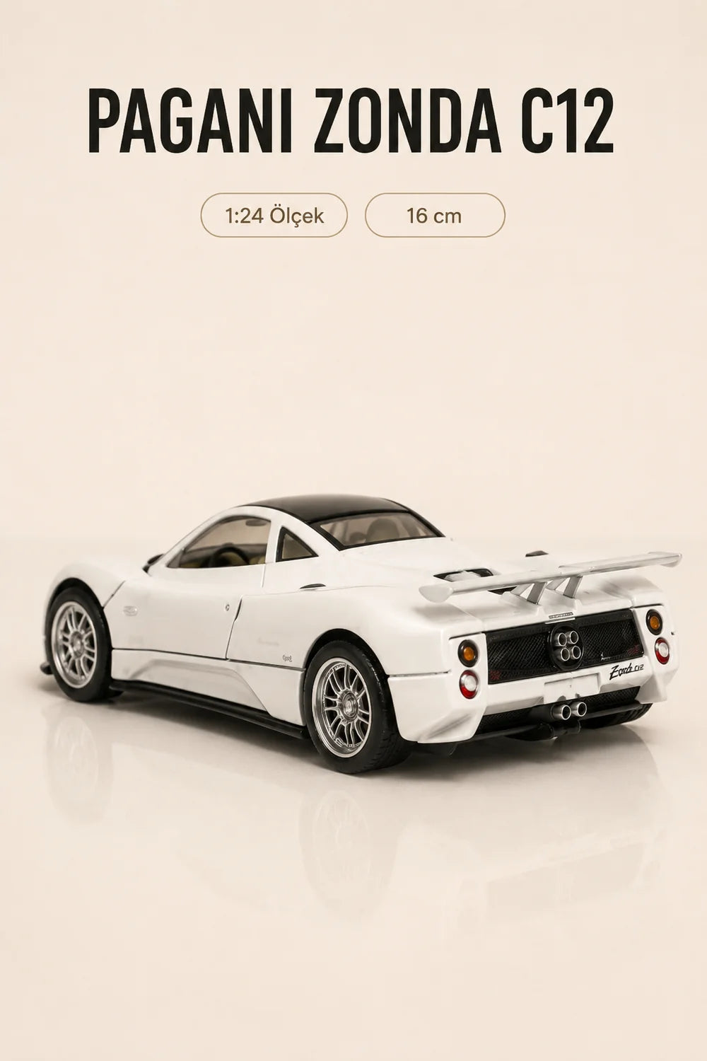 Pagani Zonda C12 Beyaz 1:24 Ölçek 16 cm Koleksiyonluk Model Araba