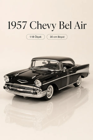 1957 Chevrolet Bel Air Siyah Coupe 1:18 Ölçek 30 cm Model Araba