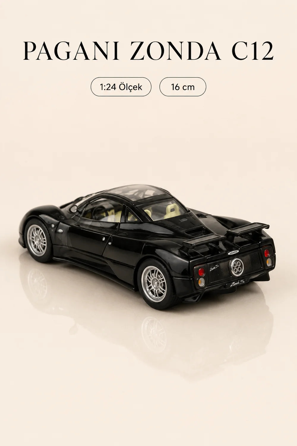 Pagani Zonda C12 Siyah 1:24 Ölçek 16 cm Koleksiyonluk Model Araba