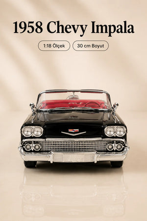 1958 Chevrolet Impala Siyah Cabrio 1:18 Ölçek 30 cm Model Araba