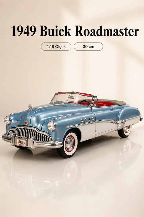 1949 Buick Roadmaster Mavi Beyaz Cabrio 1:18 Ölçek 30 cm Model Araba
