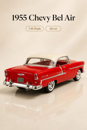 1955 Chevy Bel Air Kırmızı 1:18 Ölçek Diecast Model Araba – 29 cm Çıkarılabilir Tavanlı Koleksiyonluk Klasik Araç