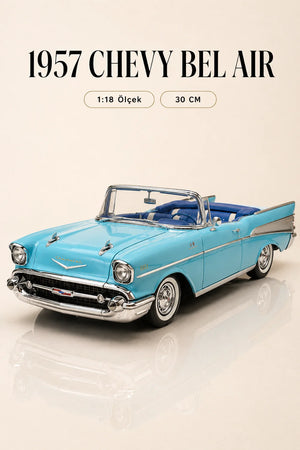 1957 Chevrolet Bel Air Mavi Cabrio 1:18 Ölçek 30 cm Model Araba