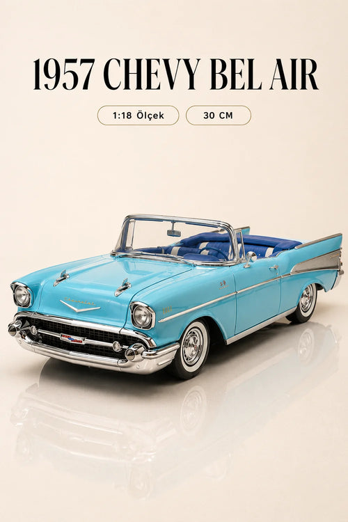 1957 Chevrolet Bel Air Mavi Cabrio 1:18 Ölçek 30 cm Model Araba