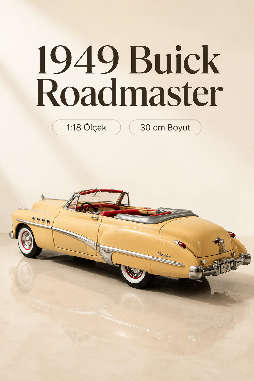 1949 Buick Roadmaster Krem Cabrio 1:18 Ölçek 30 cm Model Araba