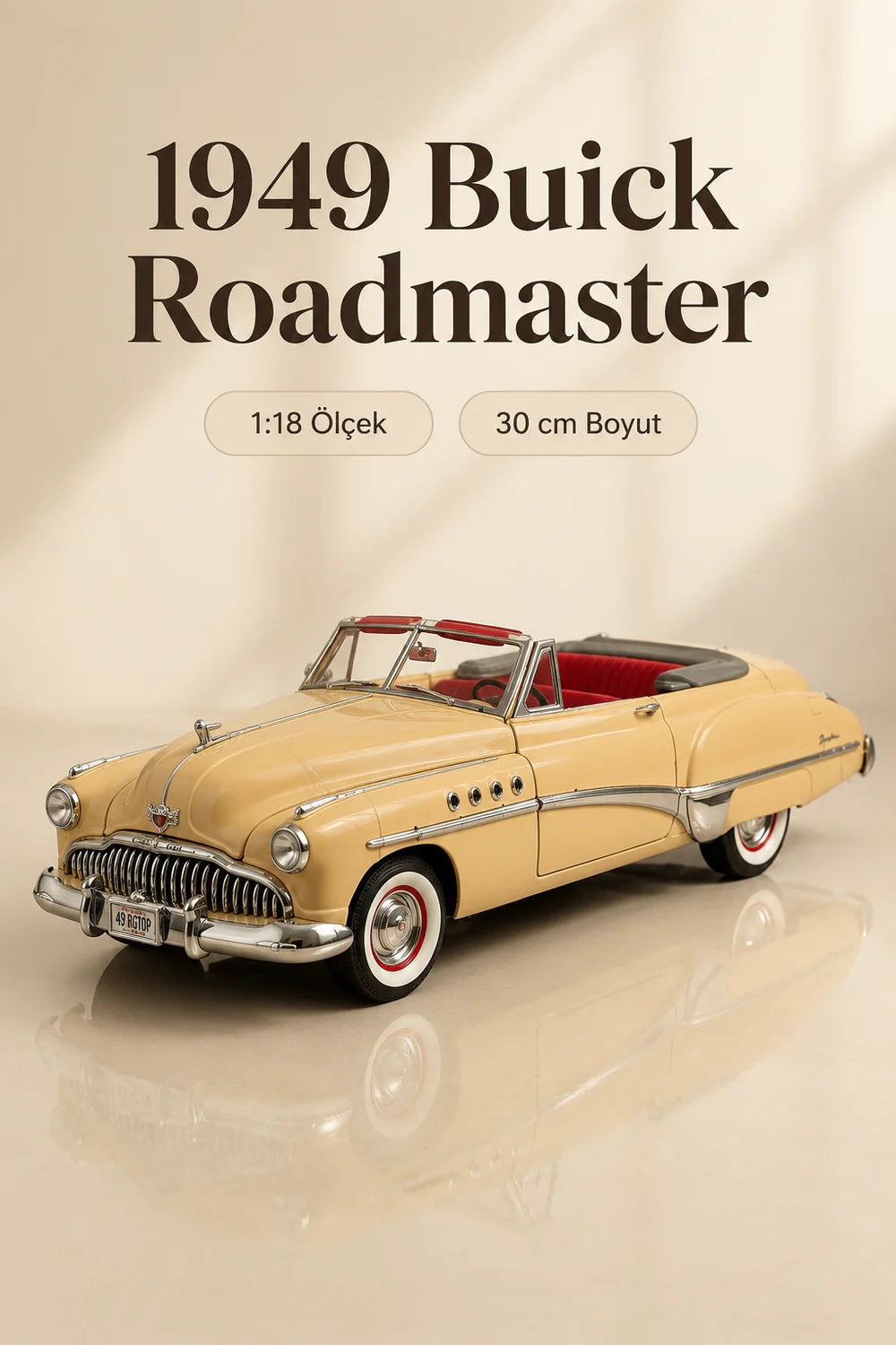 1949 Buick Roadmaster Krem Cabrio 1:18 Ölçek 30 cm Model Araba