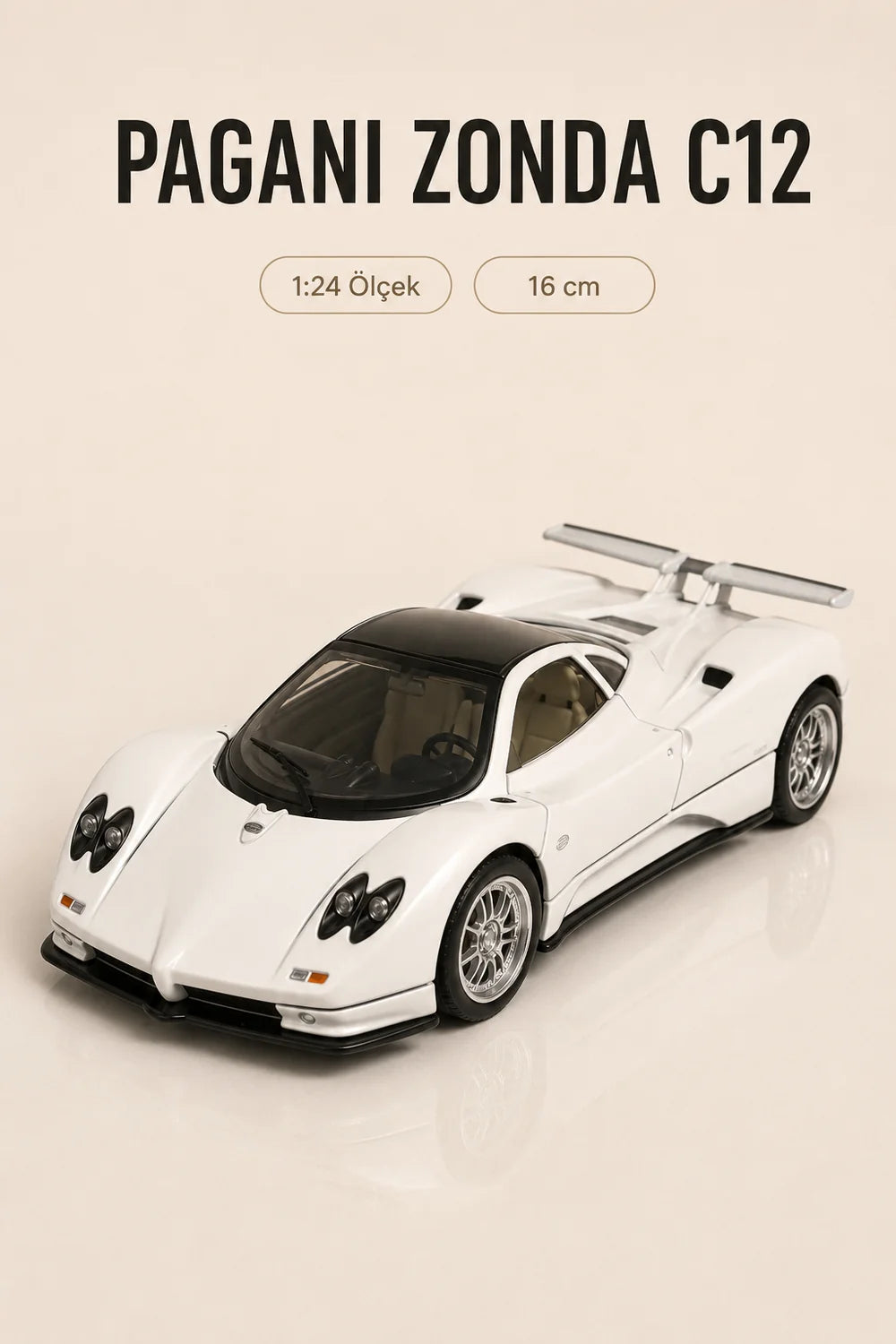 Pagani Zonda C12 Beyaz 1:24 Ölçek 16 cm Koleksiyonluk Model Araba