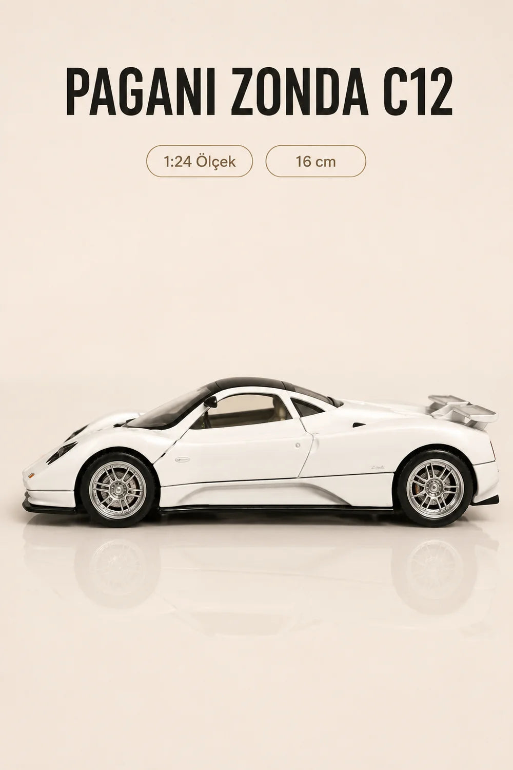 Pagani Zonda C12 Beyaz 1:24 Ölçek 16 cm Koleksiyonluk Model Araba