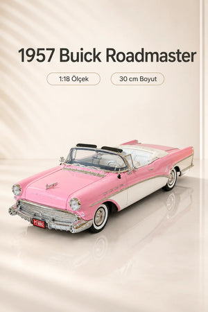 1957 Buick Roadmaster Pembe Beyaz Cabrio 1:18 Ölçek 30 cm Model Araba