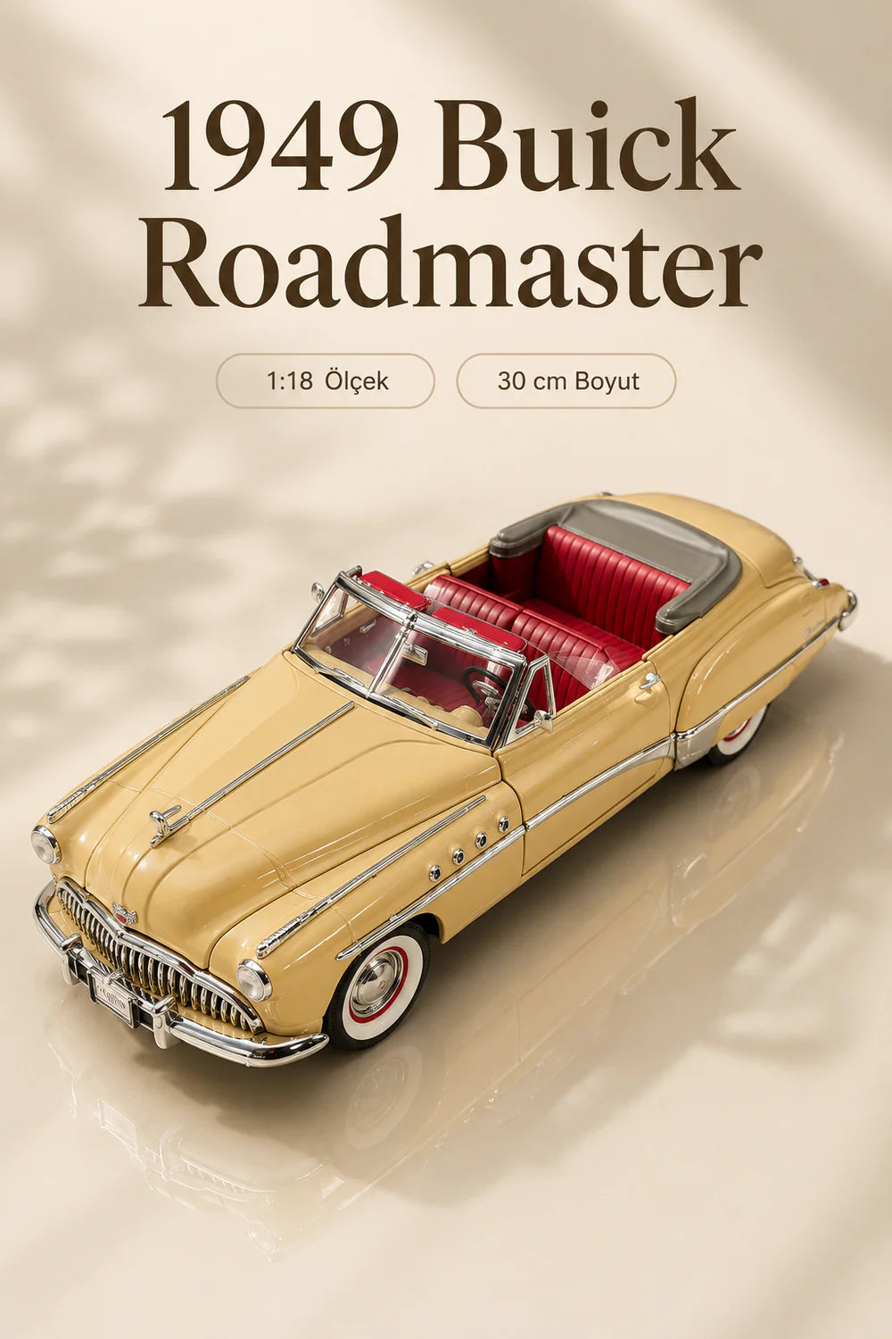 1949 Buick Roadmaster Krem Cabrio 1:18 Ölçek 30 cm Model Araba