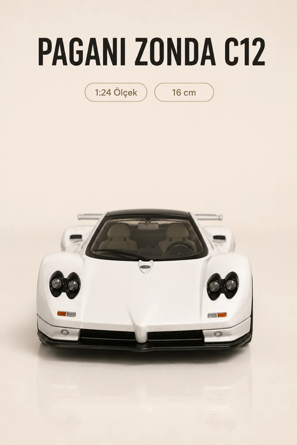 Pagani Zonda C12 Beyaz 1:24 Ölçek 16 cm Koleksiyonluk Model Araba