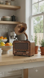 PureGifty Ahşap Tasarım Işıklı Nostaljik Bluetooth Hoparlör