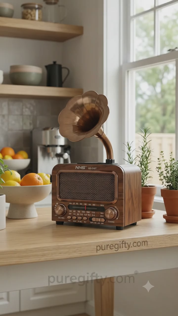 PureGifty Ahşap Tasarım Işıklı Nostaljik Bluetooth Hoparlör